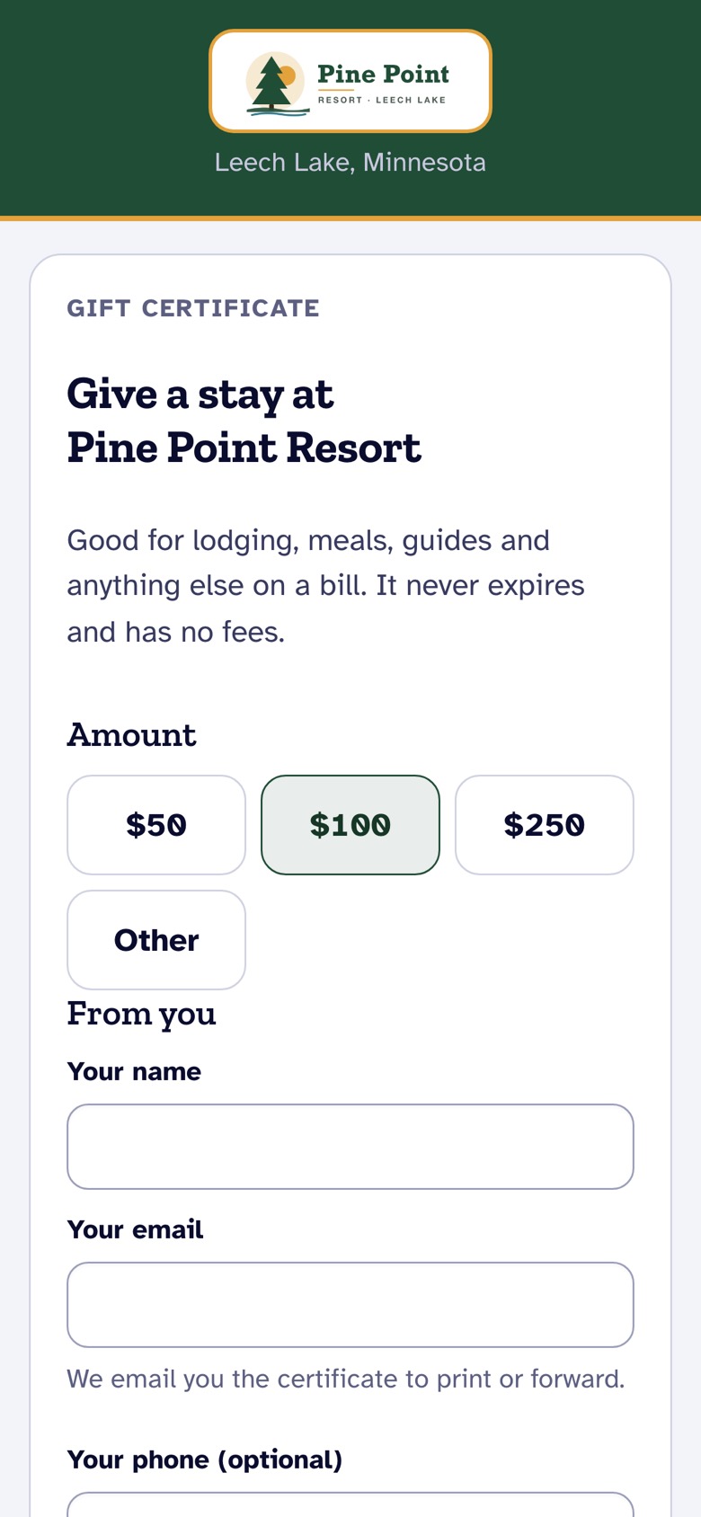 Buying a gift certificate on a phone.
